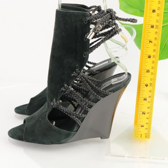 SCHUTZ Womens Camurca Cabra Sandal Size 8 Black Suede Wedge Heel Ankle Wrap Tie - Picture 7 of 11